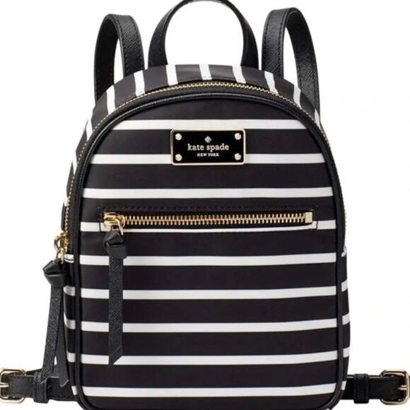 Kate Spade Wilson Road Mini Bradley French Stripe Nylon Backpack Black White New - Picture 1 of 9